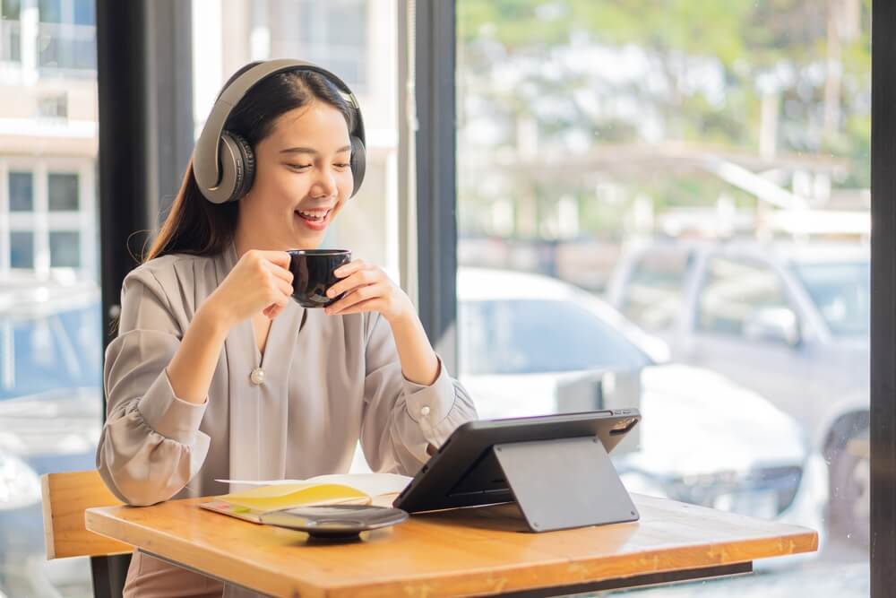 a young woman attending online data courses