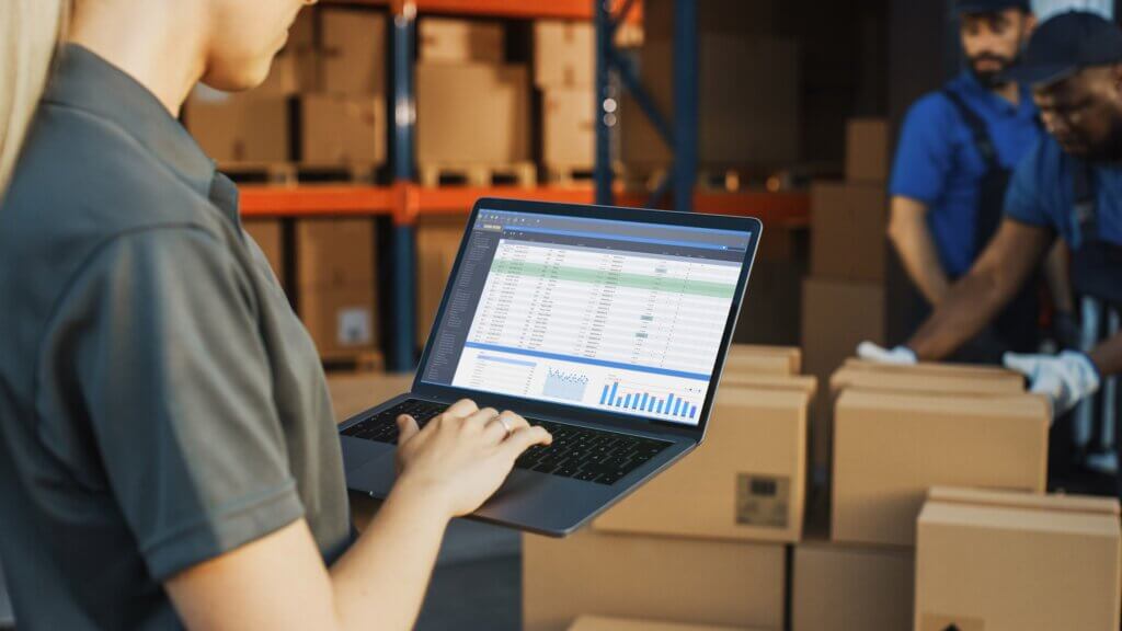 data analyst using excel on her laptop