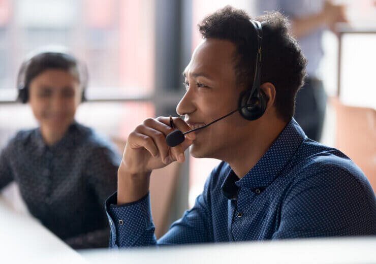 Smiling,Young,African,Businessman,Call,Center,Agent,Wear,Wireless,Headset